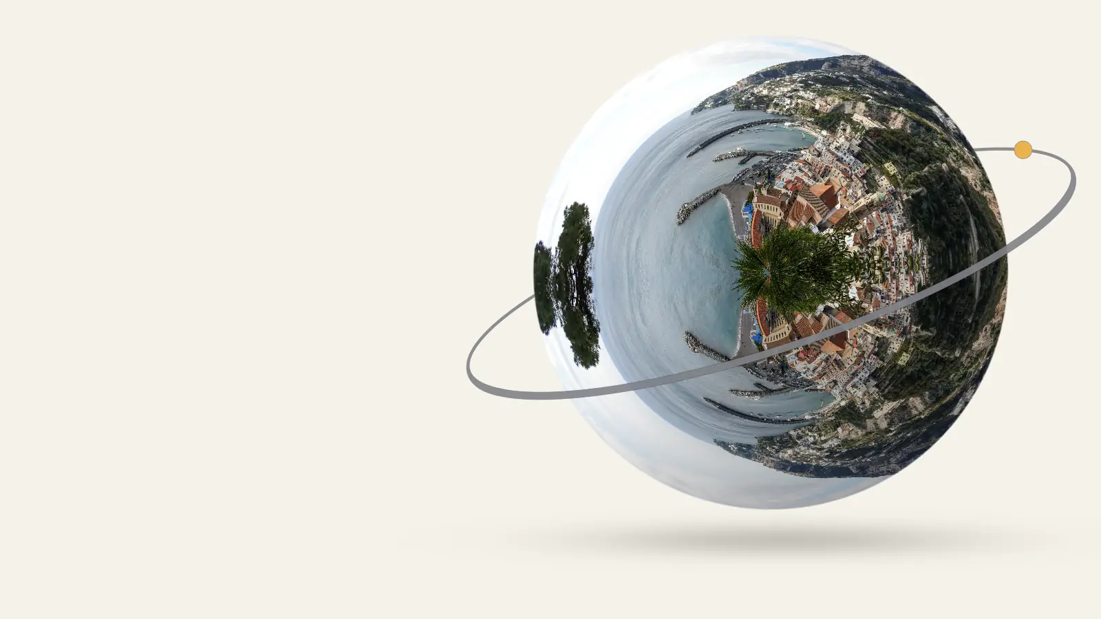 Italy as a little planet: Breathtaking view of Amalfi's charming coastline with colorful buildings and Mediterranean Sea