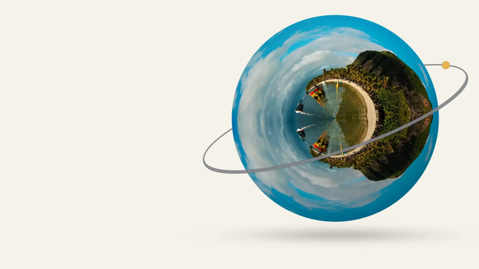 Mauritius as a little planet: Serene beach scene with palm trees and boats at Le Morne, Mauritius during a sunny day