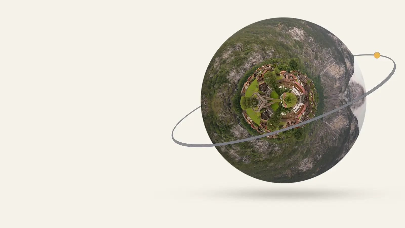Switzerland as a little planet: Lauterbrunnen village nestled amidst the Swiss Alps, showcasing charming chalets and stunning mountain views