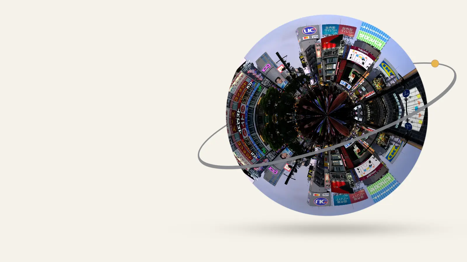 Tokyo as a little planet: Bustling street scene at Shibuya Crossing, a famous urban landmark in Tokyo, Japan, at night