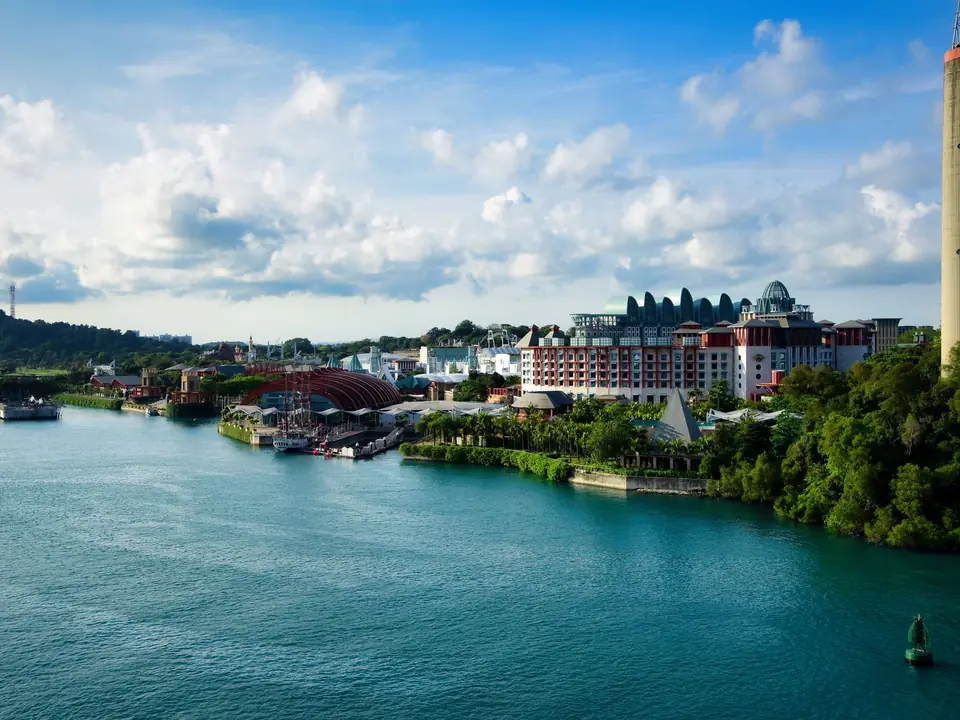 Beautiful view of Sentosa Island, Singapore under a clear blue sky